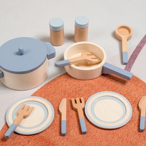 Puinen leikkikeittiösetti, puiset Montessori-lelut - lasten kattilat ja paistinpannut keittiösetti