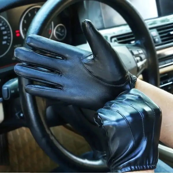 Screen Leather Gloves Men's Winter Warm Velvet Lining Gloves Outdoor Windproof Motorcycle Riding Car Driving Safety Gloves