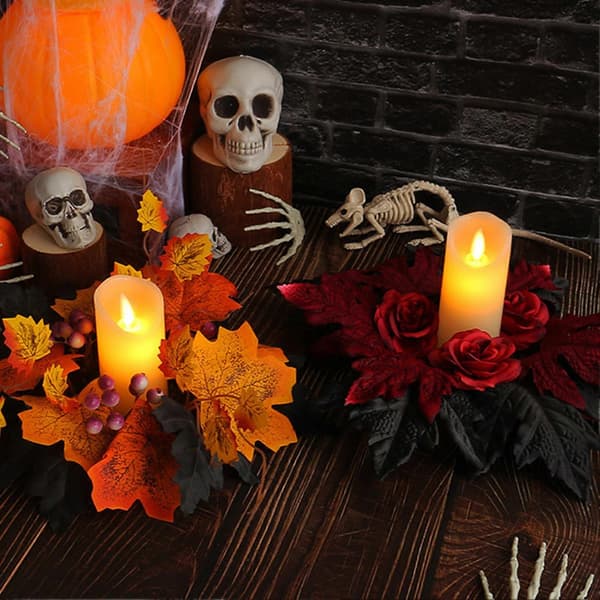 Halloween Blomsterlysring – Kunstig Lønnerose – for Borddekorasjon 1