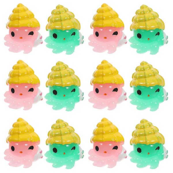 Miniature blækspruttefigur til fehavedekoration 12 stk. assorterede farver harpiks