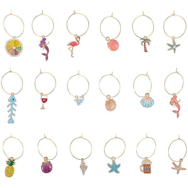 18 Pcs Beach Gifts Wedding Wine Charm Drinking Glass Identifiers Animal Glass Marker Glass Shell Charms Tropical Glass Charms