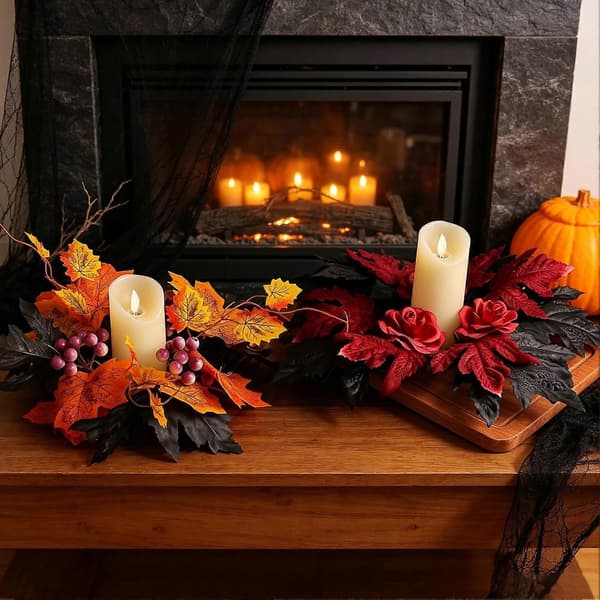 Halloween Blomsterlysring – Kunstig Lønnerose – for Borddekorasjon 1