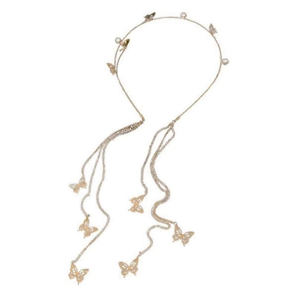 ✨Rhinestone Lang Sommerfugl Dusk Pannebånd Solid-Krystall Tilbehør HU:K golden onesize