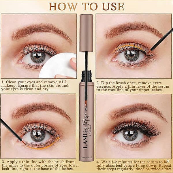 3 ml Eyelash Growth Essence - Makes Lashes Longer, Thicker, and Fuller, Improves Eyebrow Arch, Gentle and Effective, No Irritation 3pcs