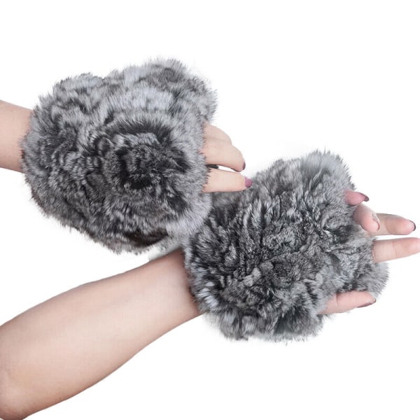 Women's Real Chinchilla Fur Gloves Short Mitt Fashion Elegant Warm Soft Mittens