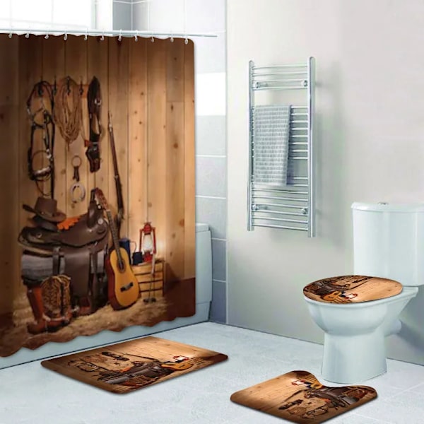 Rustic Western Cowboy Shower Curtain Set American Country Music