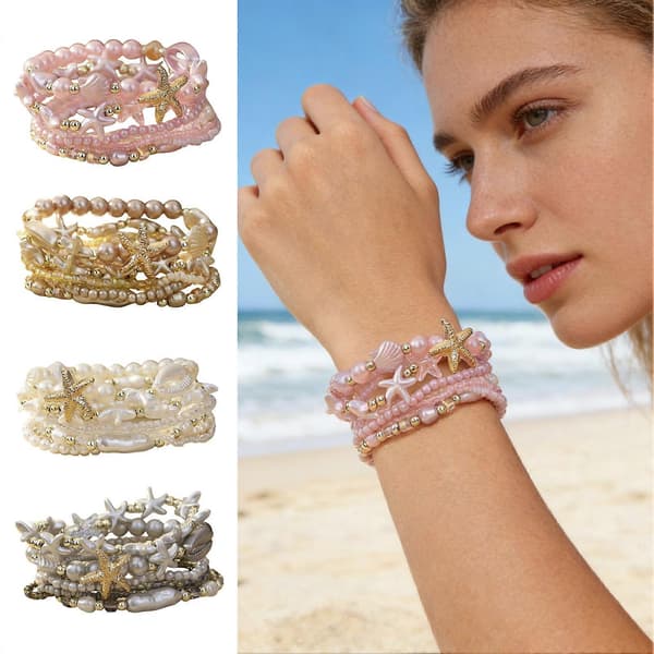 Kystinspirerede stabelbare armbånd – sommerferiegave Pink