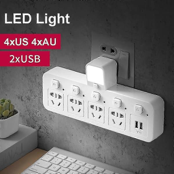 Multifunktionell hushålls 4-vägs USB-uttagsförlängning med LED-brytare