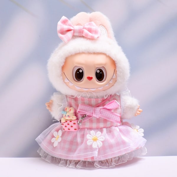 Babykläder endast labubu sittande fest babykläder en eller två generationer vinyl dockkläder 17cm macaron blind box Labubu babykläder pink