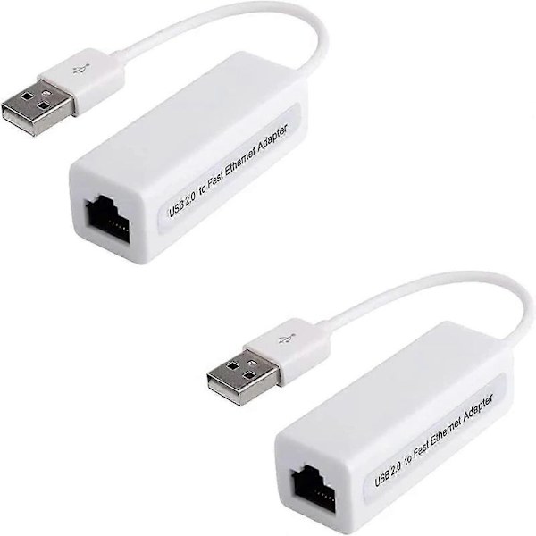 Sæt med 2 Gigabit Ethernet Netværksadaptere USB 2.0 A til RJ45 til PC Notebook Ultrabook Tablet Windows Mac - Hvid