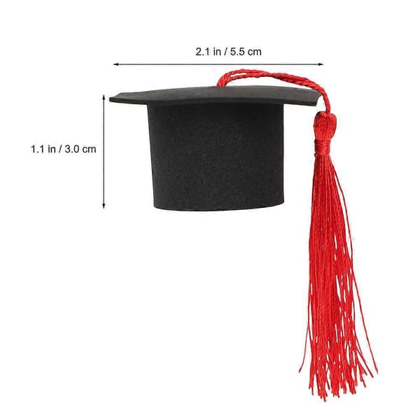 Graduation Cake Ornament med 12 stk. røde mini studenterhuer til dekoration