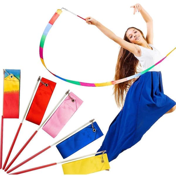 Dansbåndssæt, 5 stk. 2m kunstnerisk streamer rytmisk gymnastik Multifarver