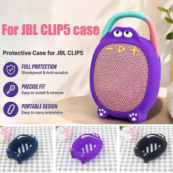 Tecknad silikonfodral för JBL CLIP 5 - Stötsäkert högtalarfodral Blue 1pcs