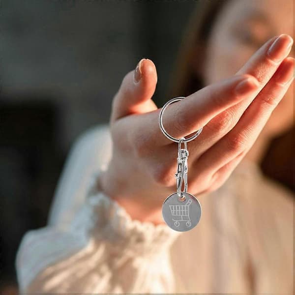 Handlekurv-token nøkkelring i rustfritt stål for daglig bruk 6 stk