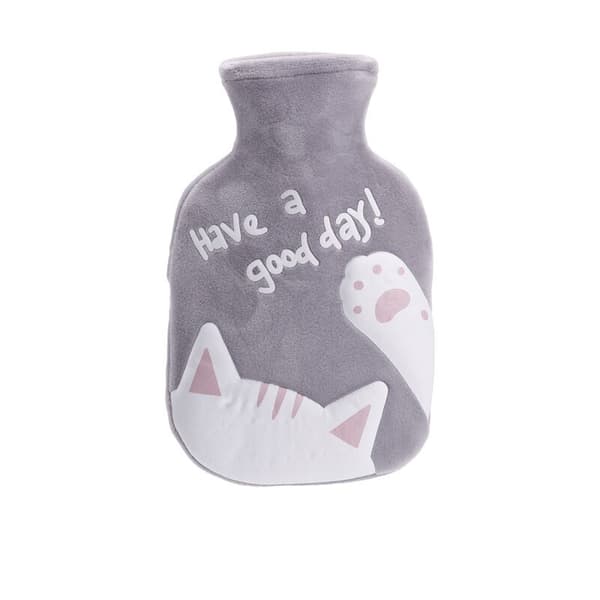 Hot Water Bottle with Soft Velvet Cover - Cat Pattern - 350 ml