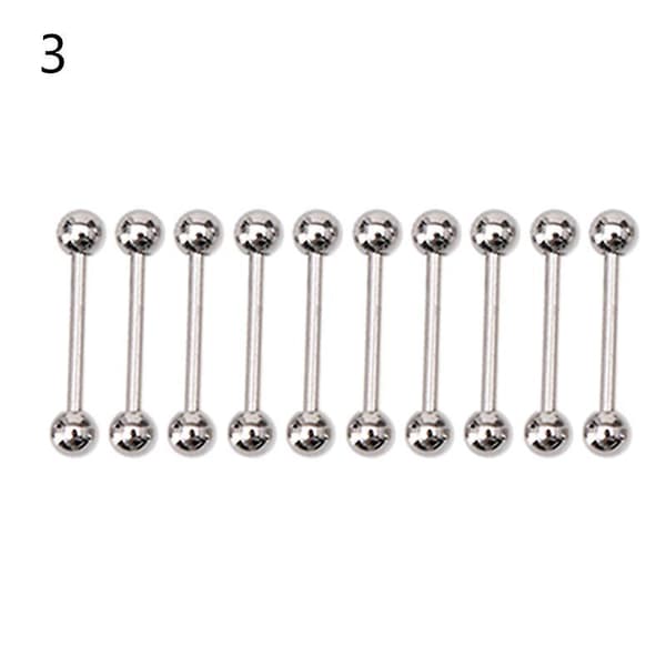 10 stk. kugle-tunge-navle-nippel-barbell-ringe i rustfrit stål, kropspiercing Silver 1.2*6*3