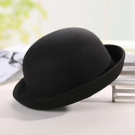 Flat-top Fedora Hatt Unisex Ensfarget Imitert Ull Retro Rund Lett Jazzhatt 56-58cm Hodeomkrets rose red