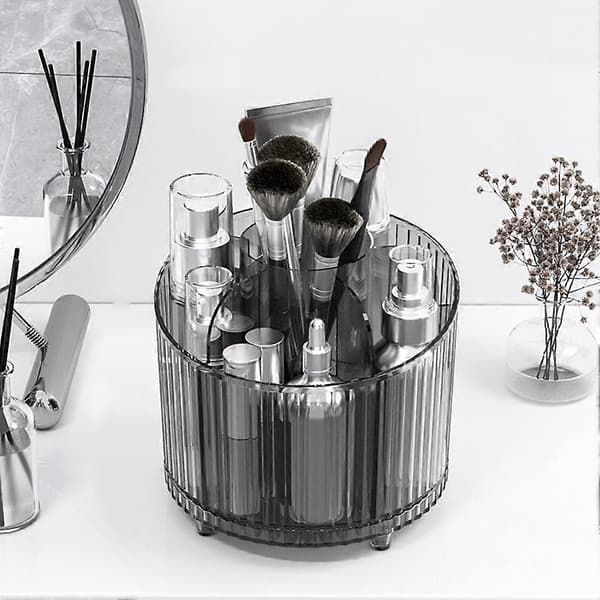 Roterende Makeupbørste Organizer 360° Desktop Kosmetisk Opbevaringsholder translucent gray 1pcs