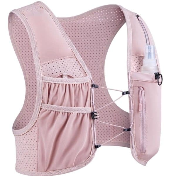 Men's and Women's Running Vest, 500ml Soft Flask Included, Lightweight Reflective Hydration Backpack with Adjustable Straps Pink*-F2-