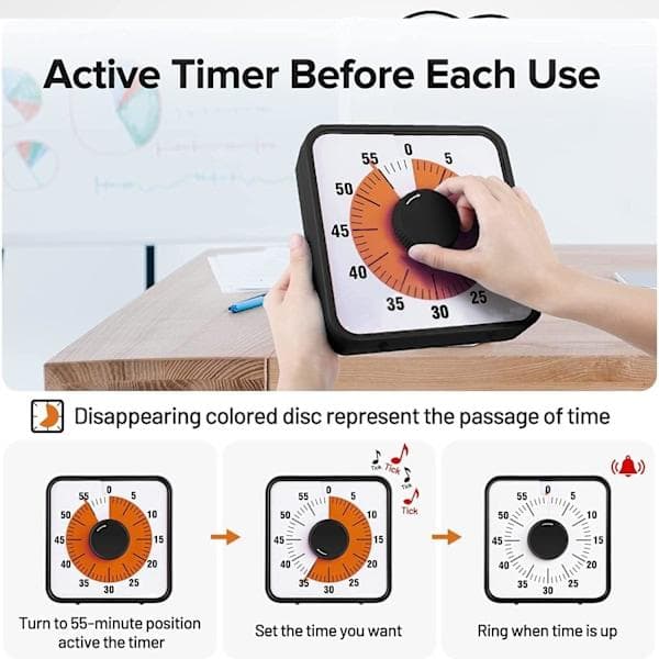 Visuel Timer STOR 60min - klasseværelse skole for børn 19cm sort