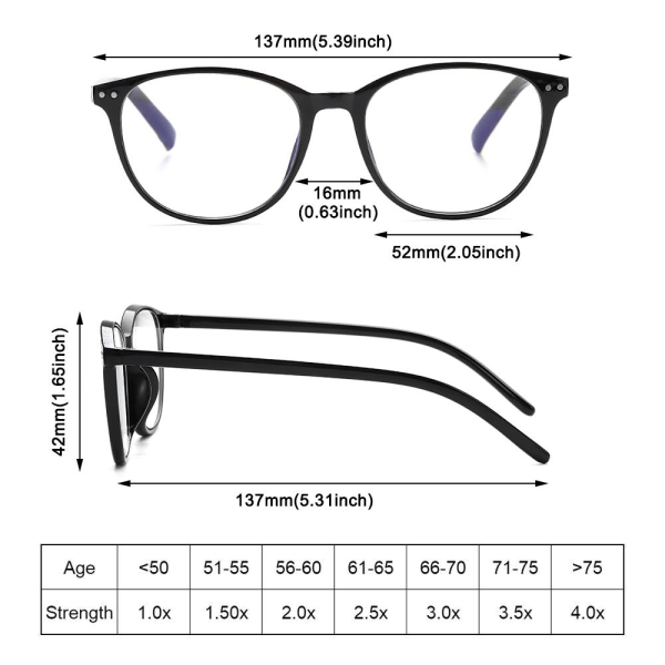 Progressiiviset monitehoiset lukulasit Sinisen valon suodattavat tietokoneen lasit Musta Black Strength 1.0