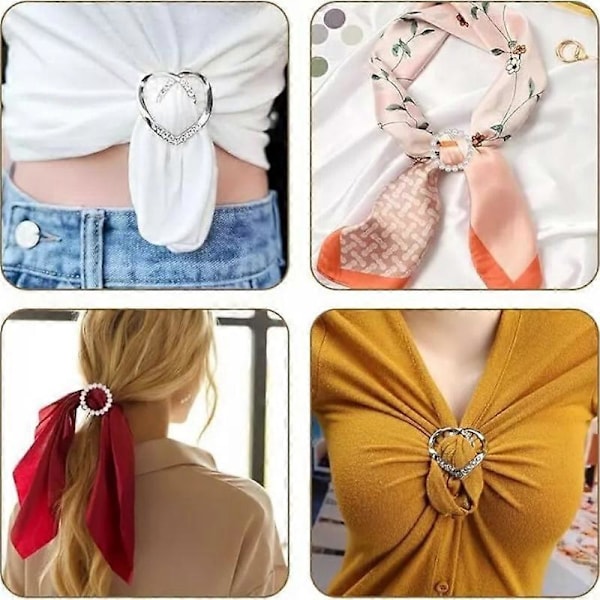 4PCS Scarf Ring Clip-T-Shirt Clip Kläder Hörn Knutad Knapp för Kvinnor Golden peach heart pearl