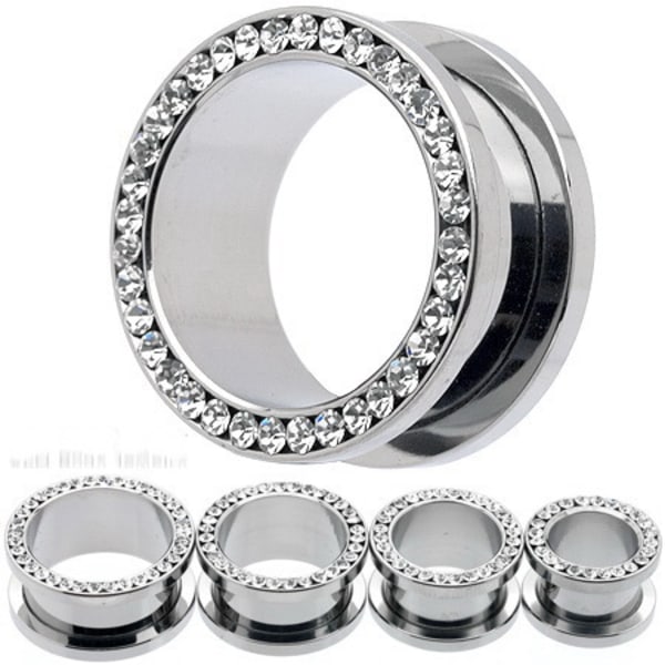 Ørepropper med klare ædelsten, stor størrelse, kirurgisk stål, 2 stk., 8 mm