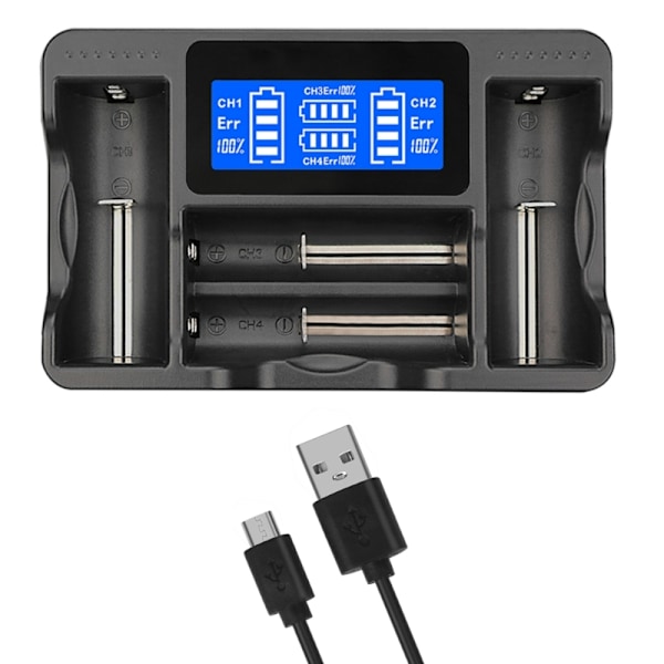 USB 4-facks LCD Batteriladdare Snabbladdning Li-ion och Ni MH Batterier för Ni-CD A AA AAA AAAA 26650 25500 22650 18650