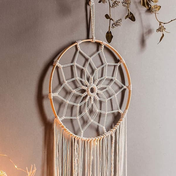 Handgjord drömfångare Macrame väggdekoration Boho vävd gobeläng väggdekor (YJD) beige