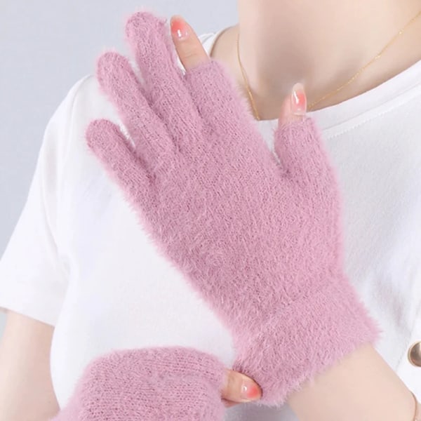 Fluffy Winter Touchscreen Gloves Women Girls Imitate Rabbit Fur Plush Warm Fingerless Mink Fleece Index Half Finger Mittens