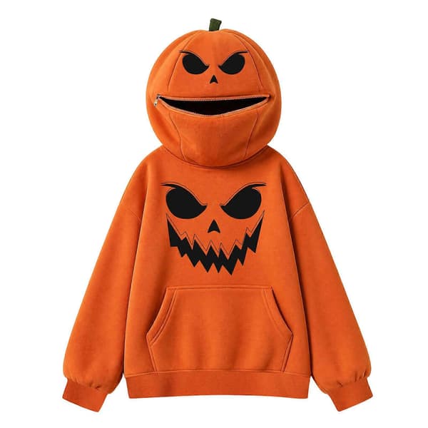 Græskar hættetrøje til kvinder og mænd med lynlås Halloween Cosplay kostumer efterår vinter plys langærmet pullover sweatshirts Grey S