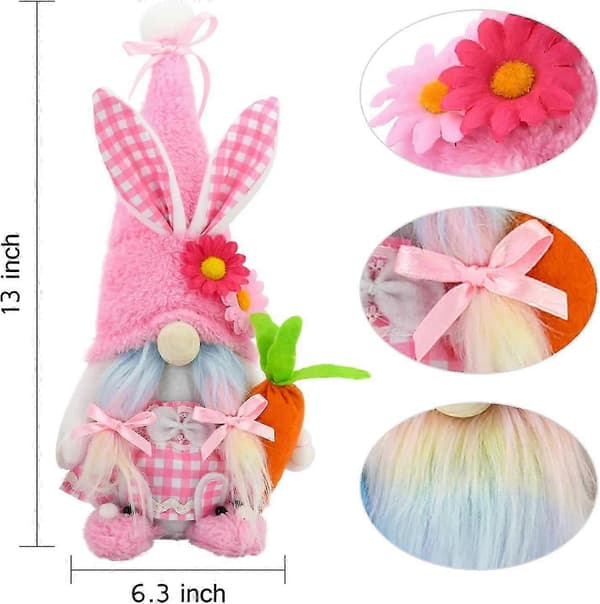 Påske-gnome dekorationer til hjemmet, plys-påskehare, påskepynt, gaver til piger (2 stk., 33 cm)