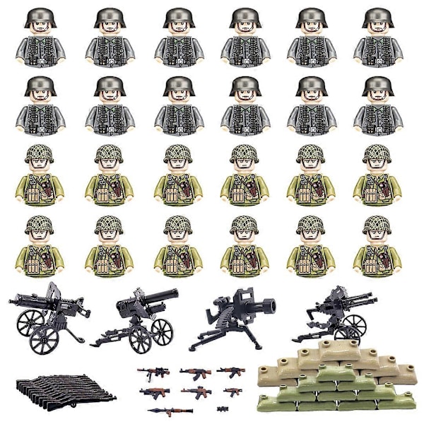 24 st/set Militär Soldater Byggklossar Leksaker WW2 Armé Soldat Mini Actionfigurer Stridsleksak Med Utrustning För Pojkar Barn Födelsedagspresenter