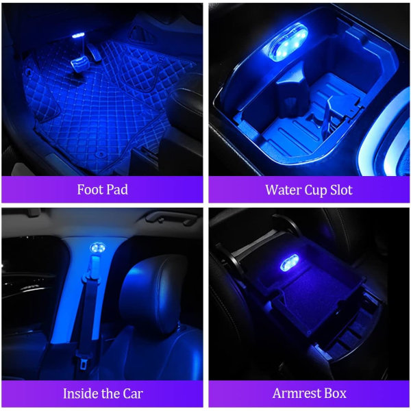 2 kpl auton LED-valoja sisätiloihin, 7 väriä ympäristön valaistus auton sisätiloihin, USB-ladattava auton sisätilan lukuvalo, kannettavat LED-valot autoon