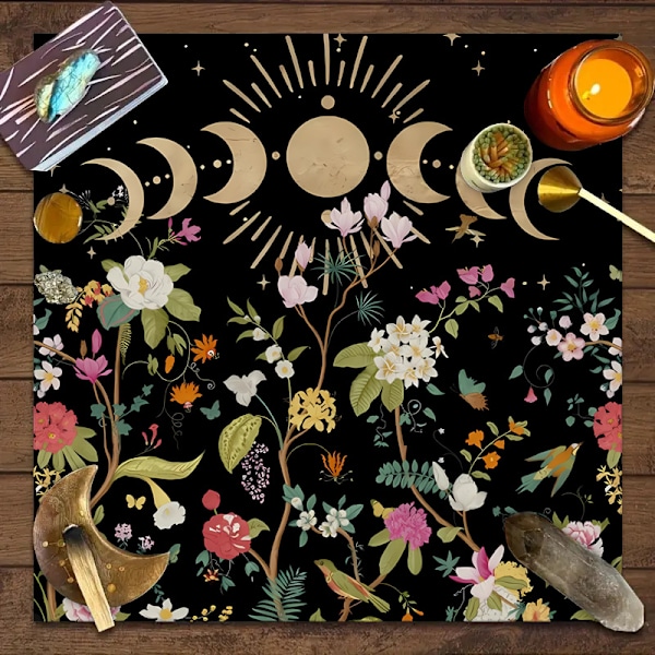 Tarot bordsduk brädspel dekorativ duk har din styrka Datura måne blomma fjäril bordsduk altarduk. 49x49cm
