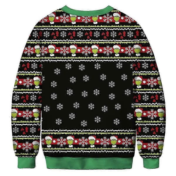 Dam Herr Par Jul Ful Jumper Tröja Grinch Tryck Rund Hals Pullover Tröja Långärmad Grön Monster A M