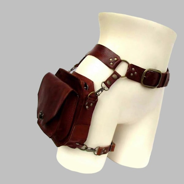 Medieval Midjebälte Benficka Steampunk Midjeväska Lårväska Läder Magväska Motorcykel Midjebälte Benväska brown