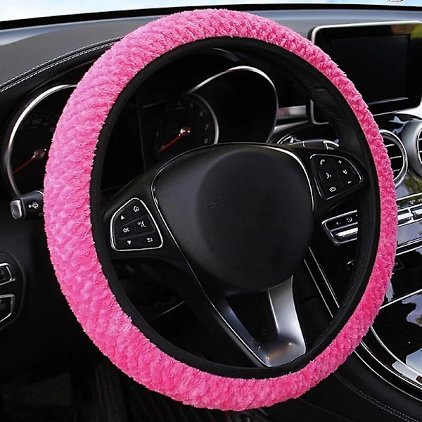 Universal 37-39cm Pink Steering Wheel Cover Warm Plush Steering Wheel Cover For Winter Anti-slip Car Accessories Interior Parts