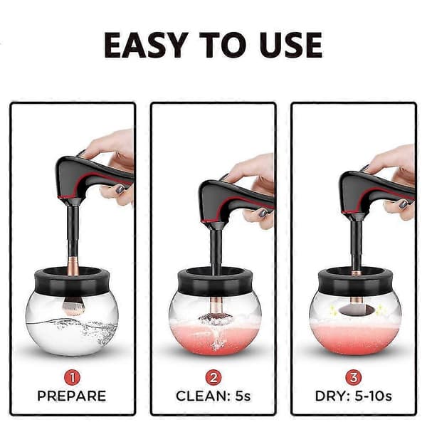 Elektrisk makeupbørsterenser og -tørrer, USB-opladning 3 tilstande, sort