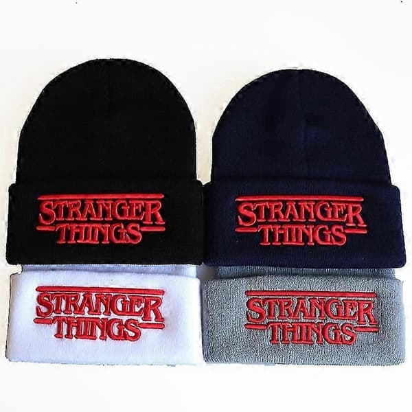Stranger Things Lue Pullover Hatt Stranger Things Bokstaver Tredimensjonal Broderi Strikket Lue Vinter - KM 3D Black Adjustable