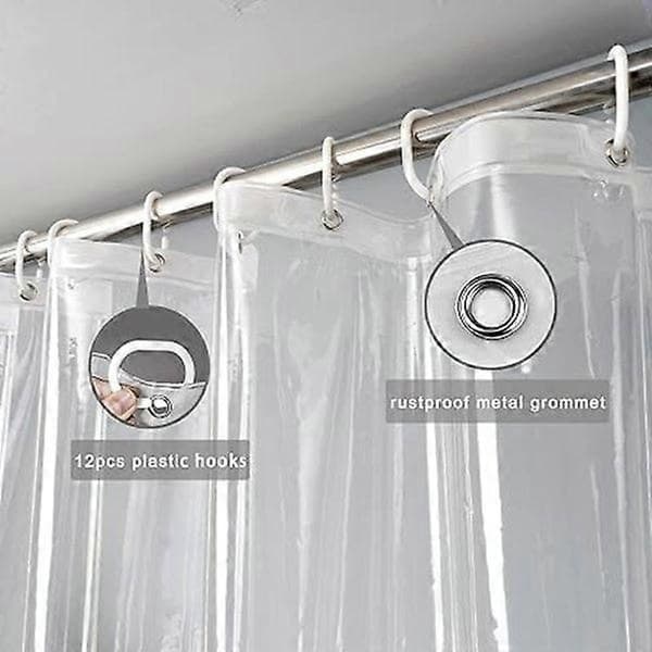 Extra långt transparent duschdraperi 180x200cm, Transparent