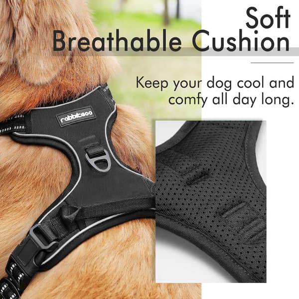 Dog Harness Anti-Pull Harness with 2 Leash Attachments, Adjustable Soft Padded Dog Vest Harness, Reflective No-Choke (Black, L)