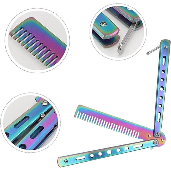 Butterfly Comb Unsharpened Metal Knife, Stainless Comb Foldable Training Butterfly Knife, Balisong Metal Comb Tool, Non-Sharp Blade Safe Butterfly