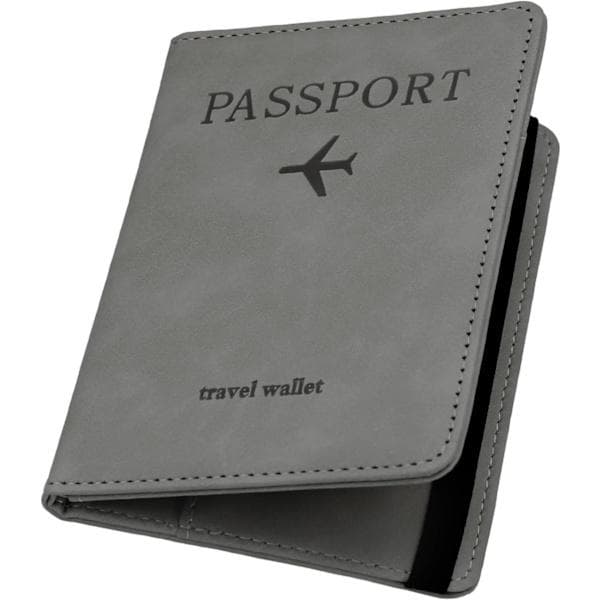 Pasholder PU Læder RFID-blokerende Pasomslag Rejsepung Etui med Kortplads & Elastisk Rem Pasomslag (Grå) grå