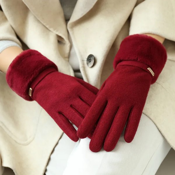 Women Keep Warm Plus Velvet Touch Screen Thicken Plush Wrist Suede Gloves Fashion Personality Elegant Drive Cycling
