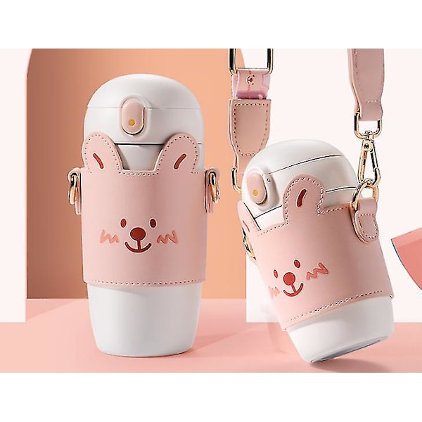 Eristetty vesikuppi lapsille, crossbody-vesipullo, kannettava kuppi ulkokäyttöön White Bunny 450ml