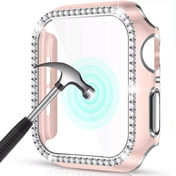 Bling Glass+ skal för Apple Watch Case 45mm 41mm 40mm 44mm 42mm 38mm Diamant stötfångare + skärmskydd iwatch serie 7 9 8 5 6 SE C silver C silver