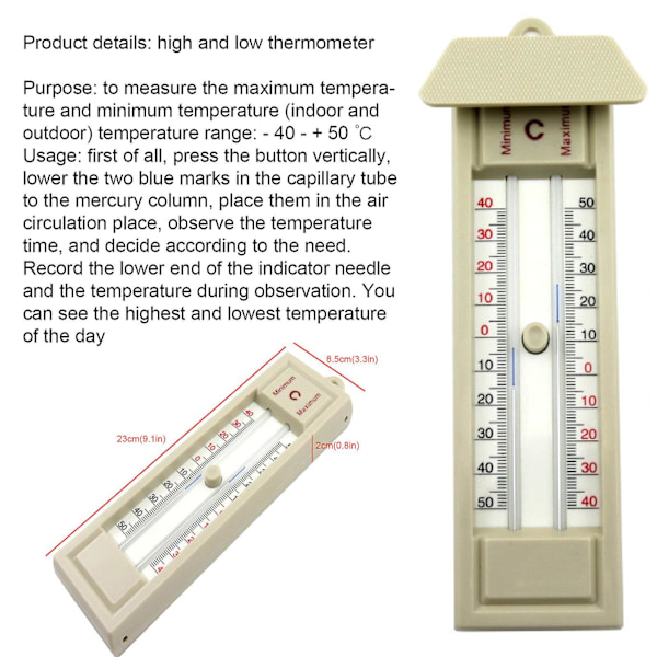 -40 till 50 Växthus Max-min Trycktermometer Hemtemperaturövervakningsverktyg Au