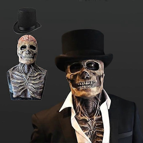 Halloween Maske Skallemaske med Bevægelig Kæbe, Skræmmende Fuld Hoved 3D Skeletmaske Lavet af Naturlig Latex Halloween Dekoration til Cosplay Halloween Fest Sk