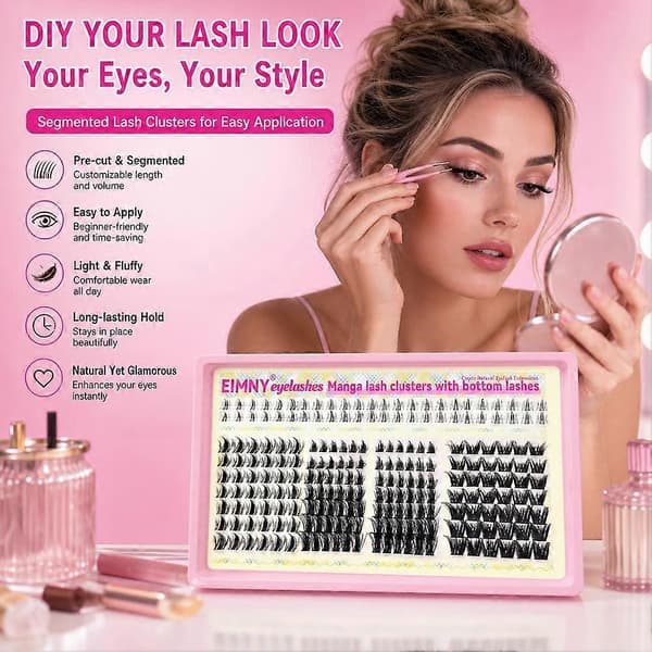 DIY Eyelash Cluster Extension Kit Multi-Længde Tæthed Wispy Vipper til Katteøje-look M4 1set